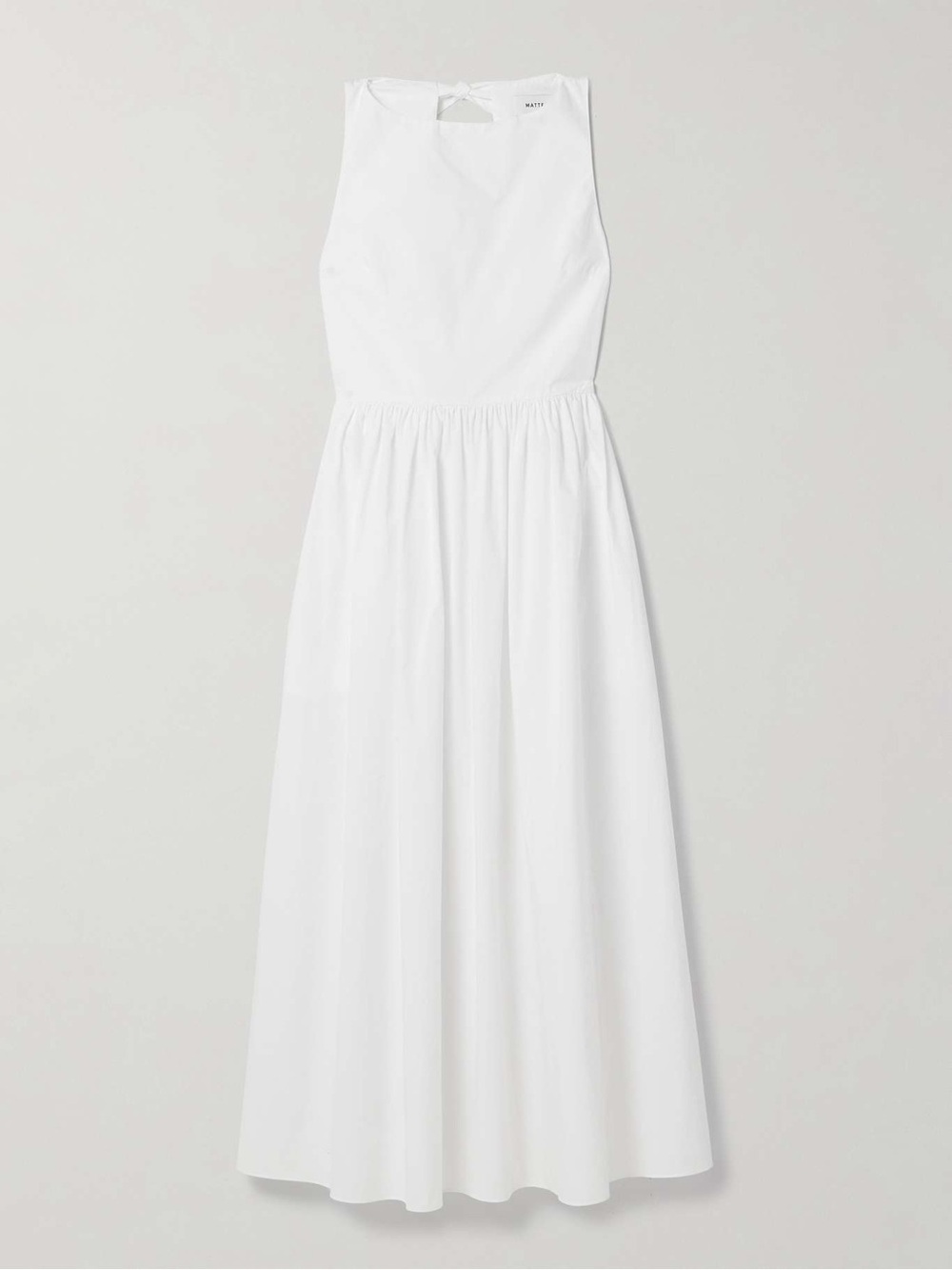 Matteau 100% Cotton Poplin White Sleeveless Boat Neck Tie Back Midi Dress Pocket - Picture 11 of 16